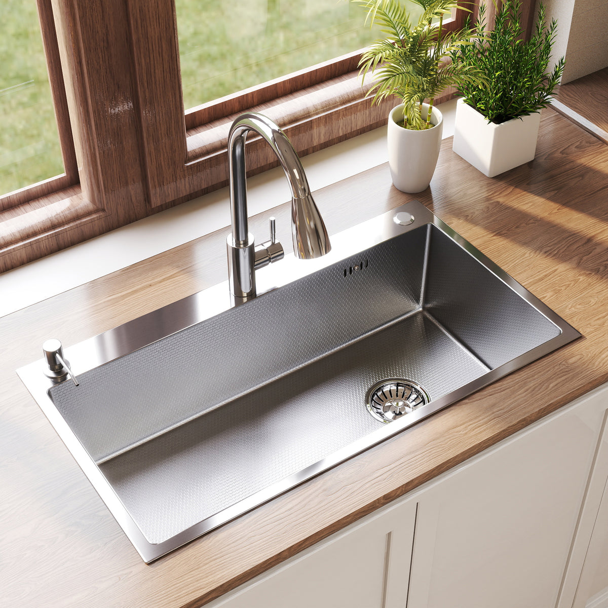 Oasskyo Single Bowl Kitchen Sink, Stainless Steel Black Drop In Sink with Complete Accessories