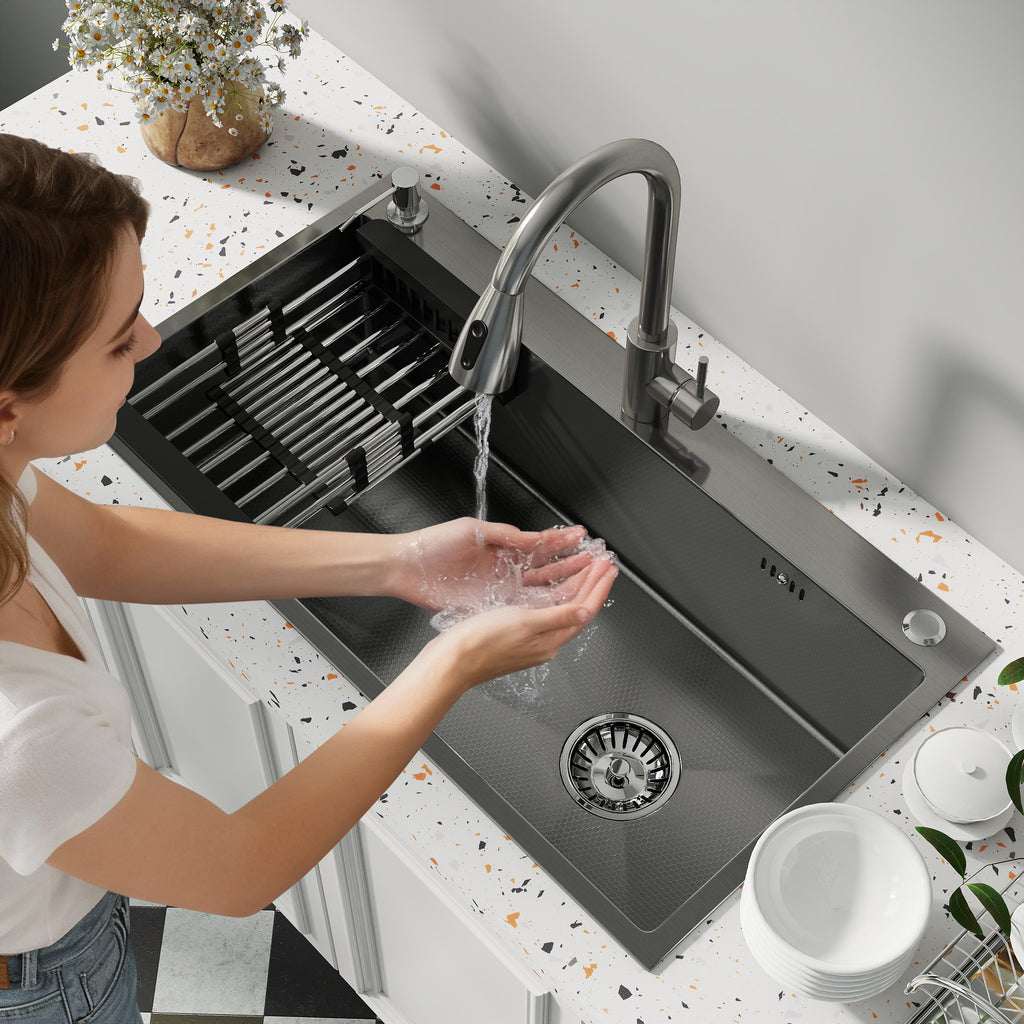 Oasskyo Stainless Steel Black Single Bowl Kitchen Sink
