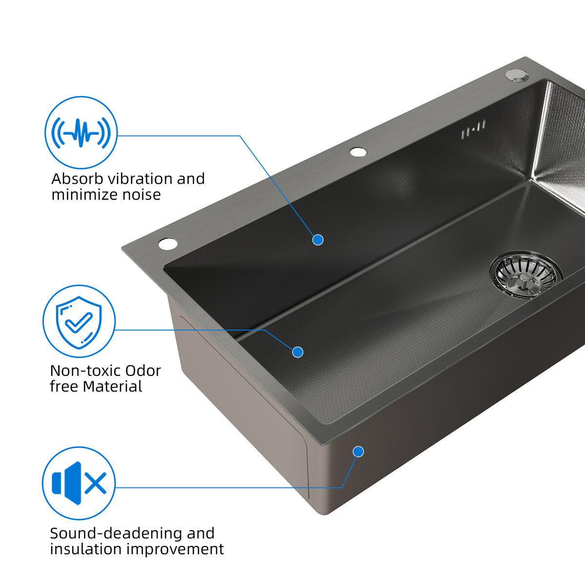 Oasskyo Stainless Steel Black Single Bowl Kitchen Sink