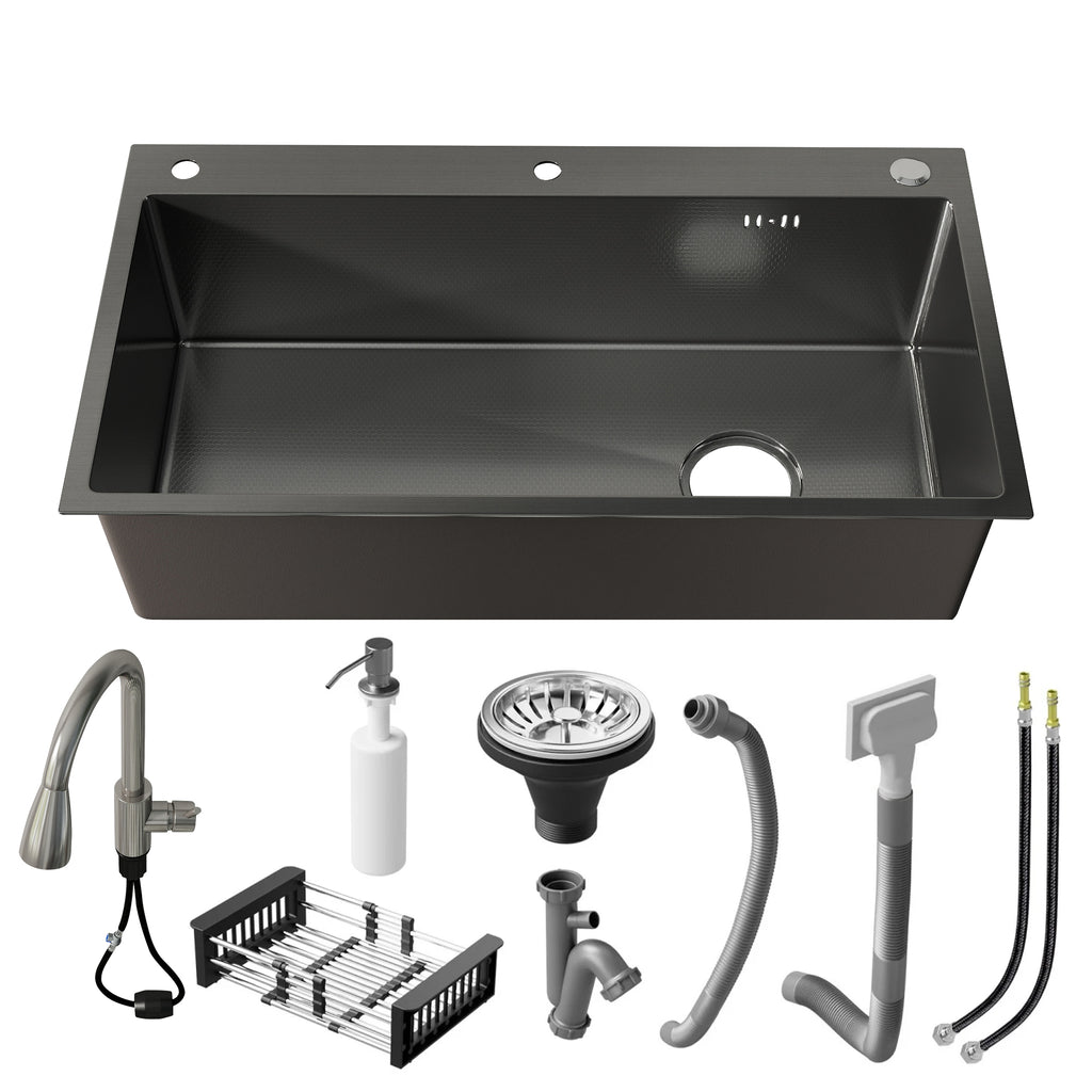 Oasskyo Stainless Steel Black Single Bowl Kitchen Sink