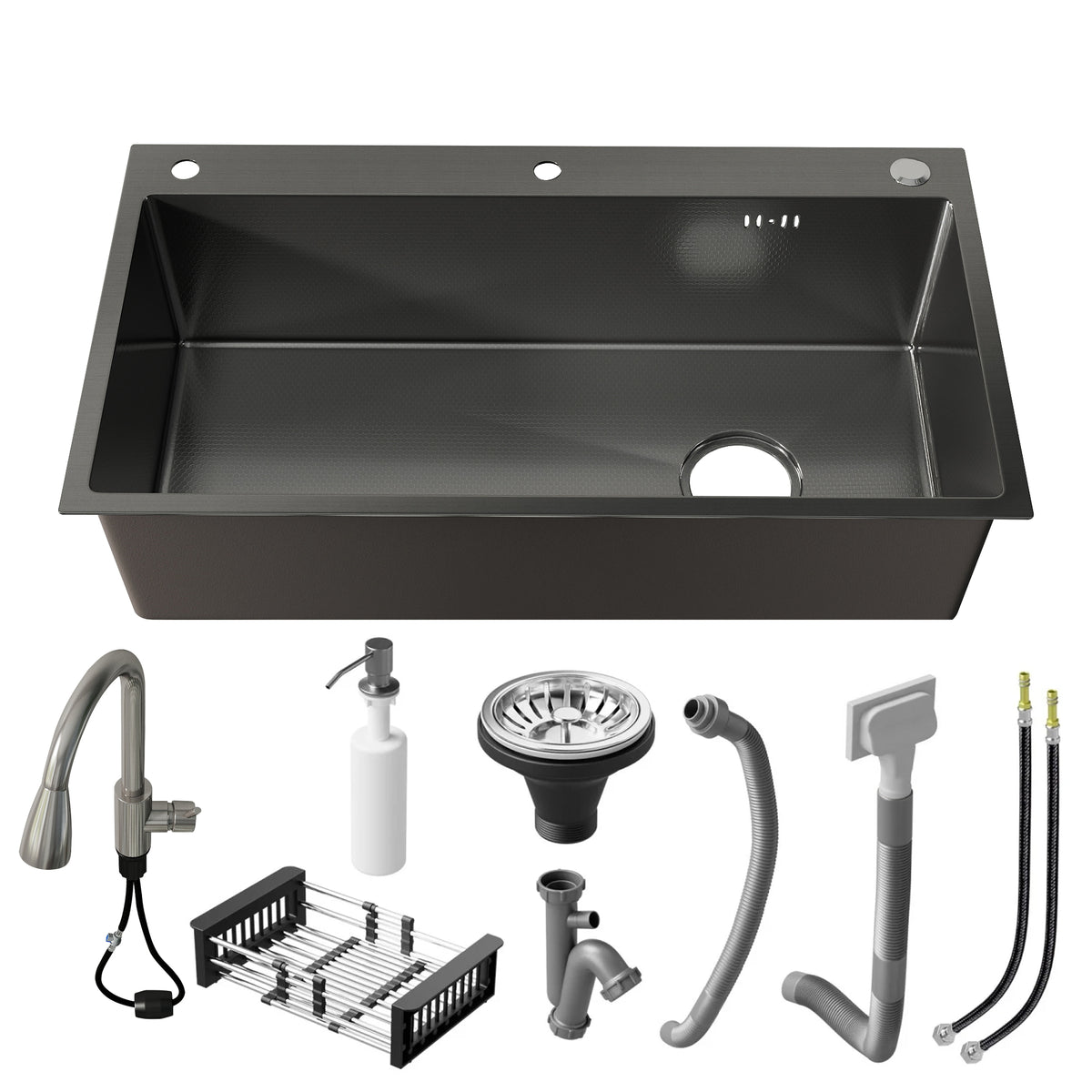 Oasskyo Stainless Steel Black Single Bowl Kitchen Sink