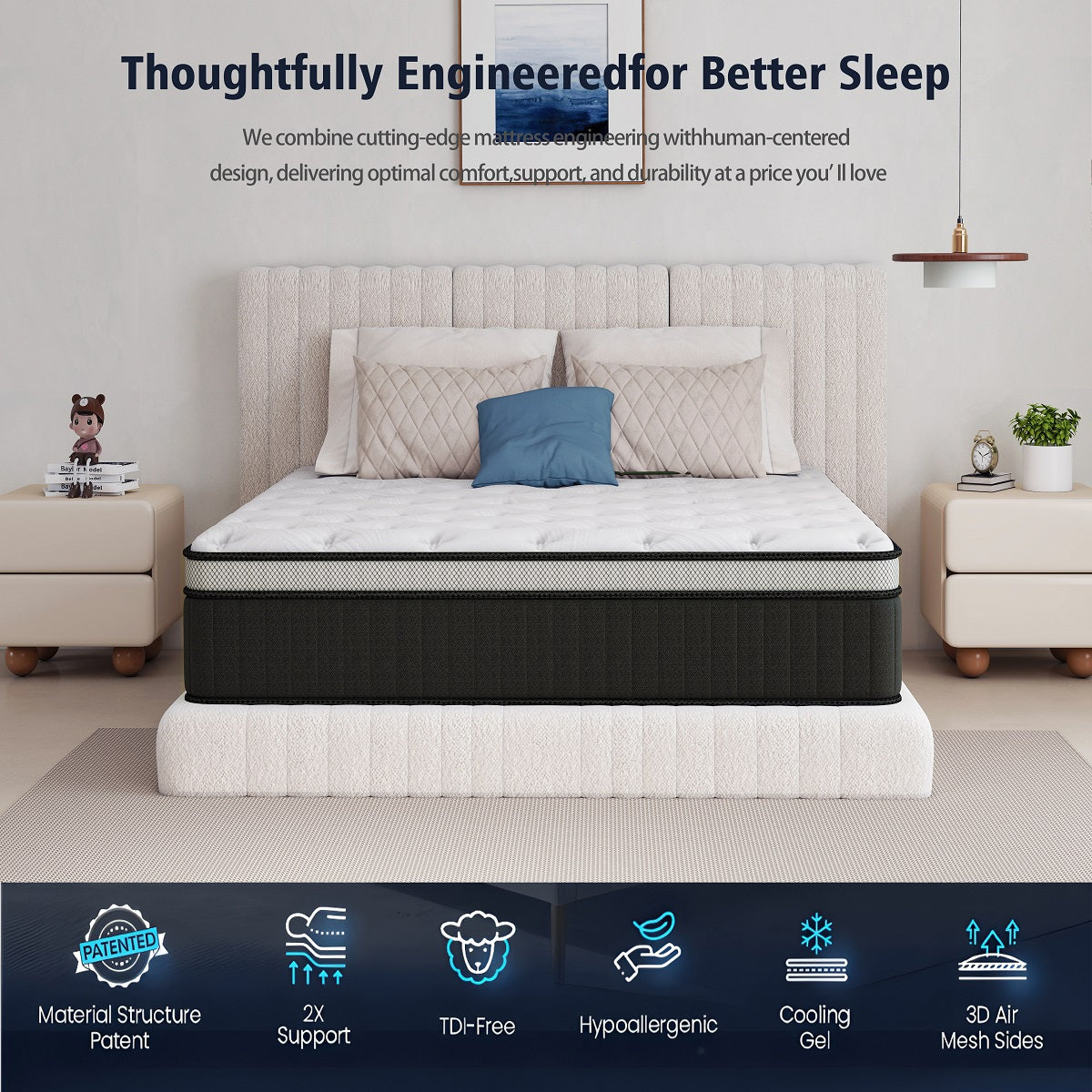 Oasskyo Hybrid Pocket Coil Mattress, Medium‑Soft Memory Foam Mattress for Pressure Relief, Motion Isolation, Bed‑in‑a‑Box