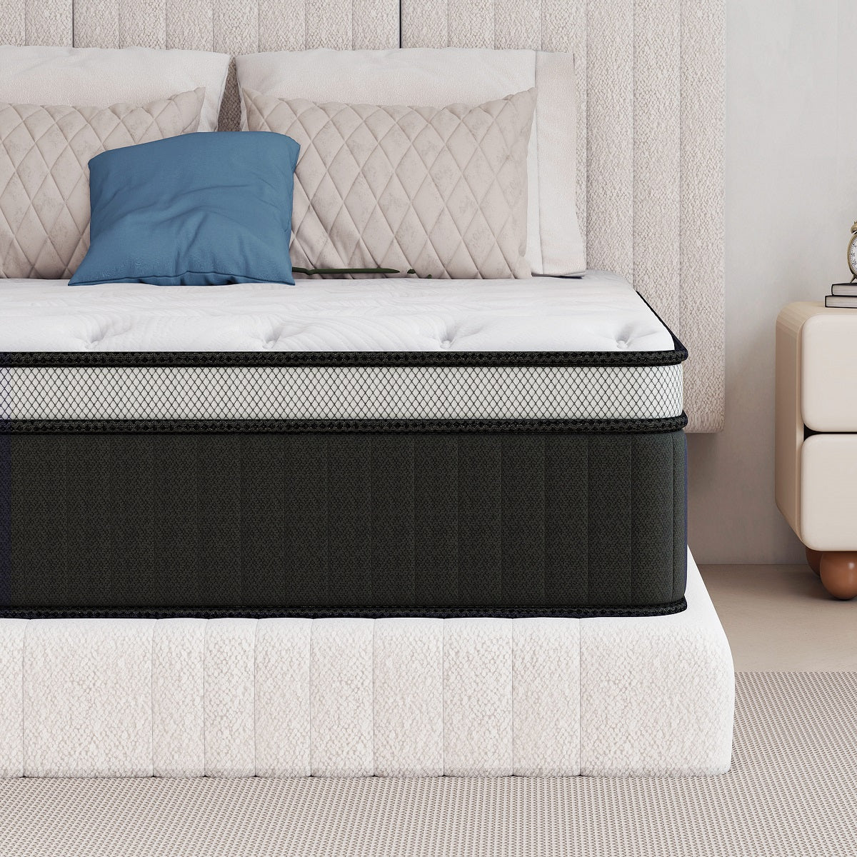 Oasskyo Hybrid Pocket Coil Mattress, Medium‑Soft Memory Foam Mattress for Pressure Relief, Motion Isolation, Bed‑in‑a‑Box