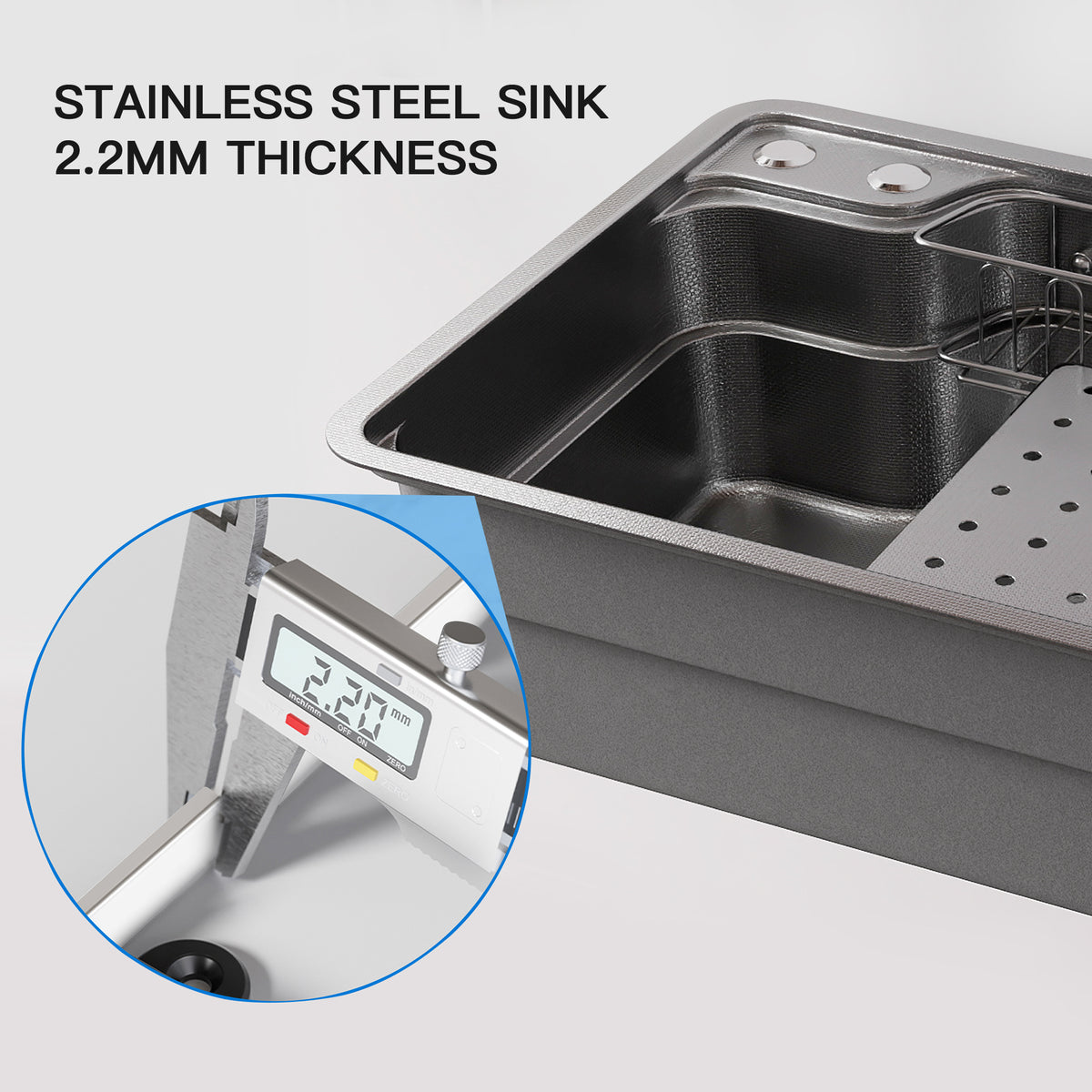 Oasskyo 30 Inch Single Bowl Workstation Kitchen Sink, Black Stainless Steel Drop In Sink with Meat Thawing Rack & Dish Drain Rack