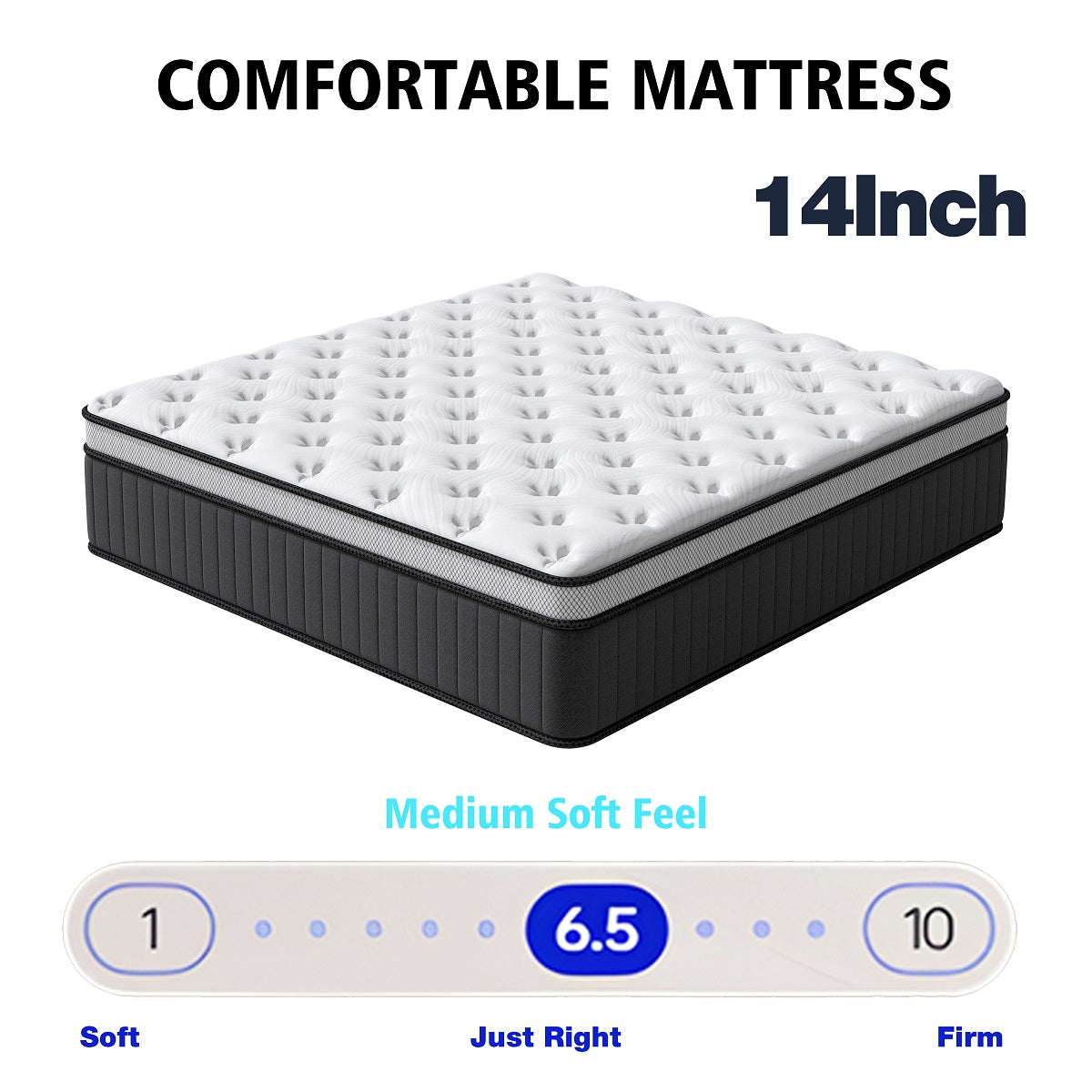 Oasskyo Hybrid Pocket Coil Mattress, Medium‑Soft Memory Foam Mattress for Pressure Relief, Motion Isolation, Bed‑in‑a‑Box