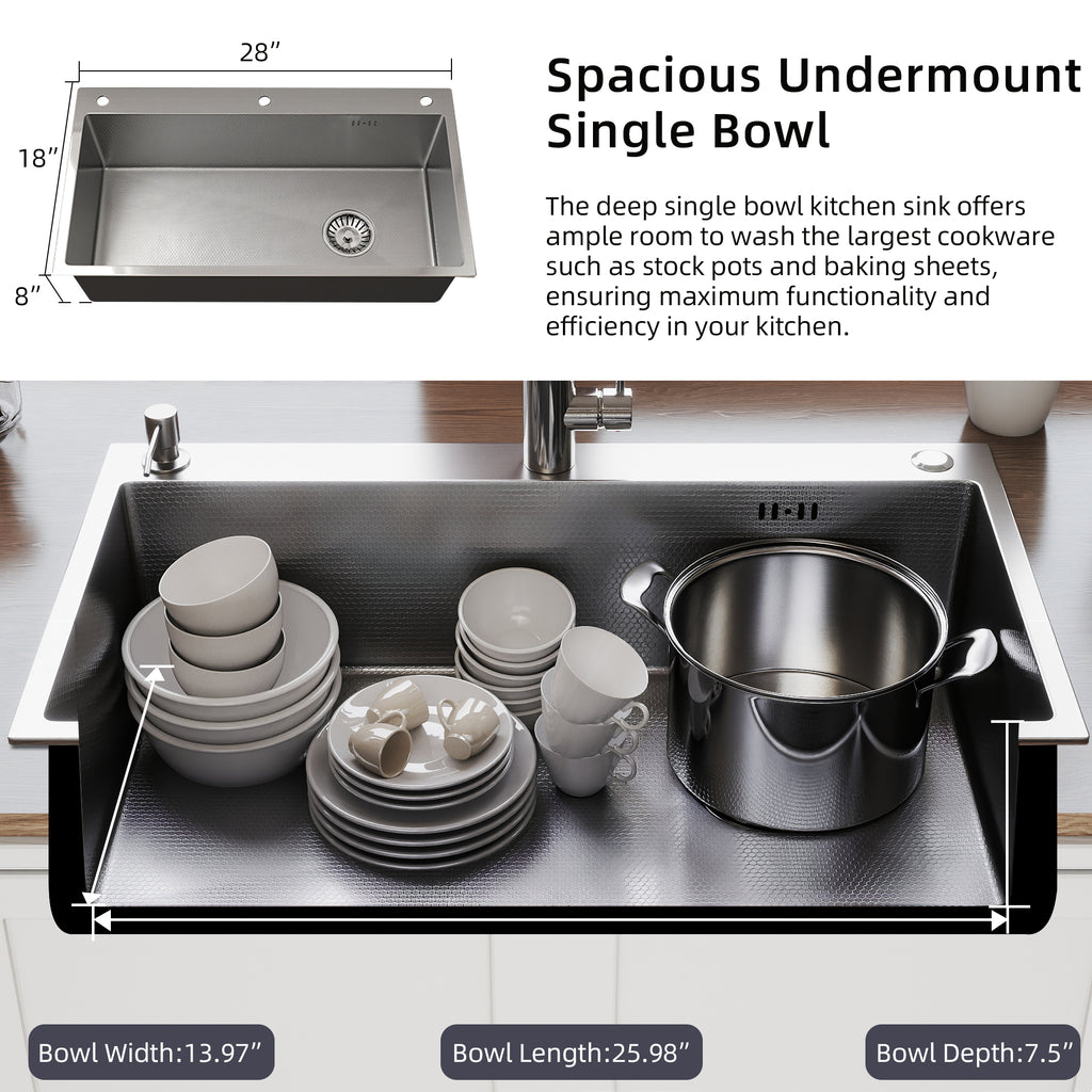 Oasskyo Single Bowl Kitchen Sink, Stainless Steel Black Drop In Sink with Complete Accessories