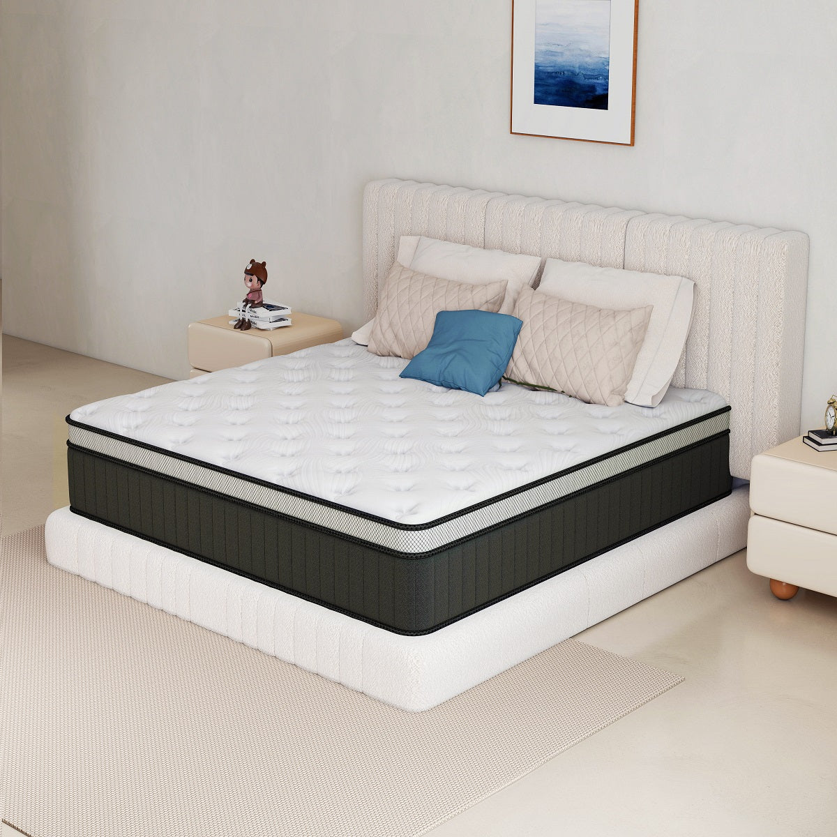 Oasskyo Hybrid Pocket Coil Mattress, Medium‑Soft Memory Foam Mattress for Pressure Relief, Motion Isolation, Bed‑in‑a‑Box
