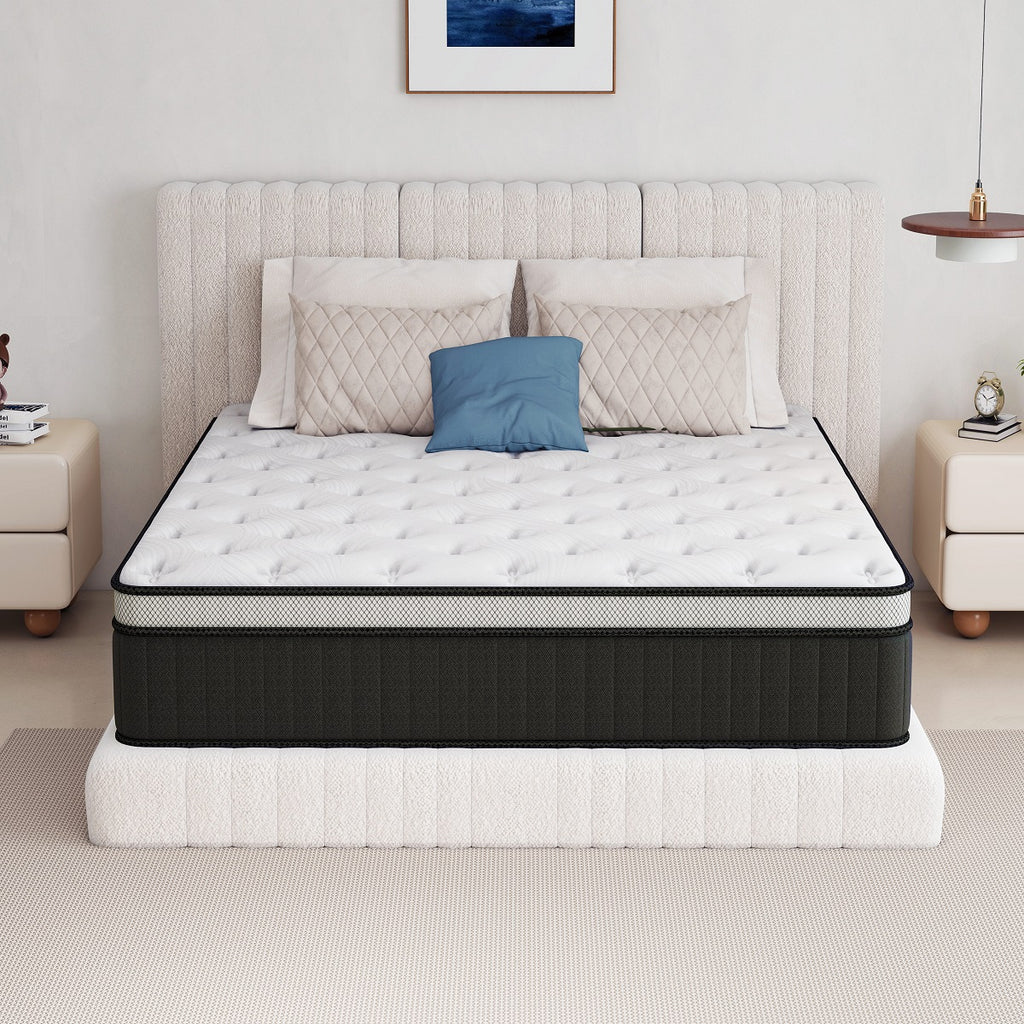 Oasskyo Hybrid Pocket Coil Mattress, Medium‑Soft Memory Foam Mattress for Pressure Relief, Motion Isolation, Bed‑in‑a‑Box