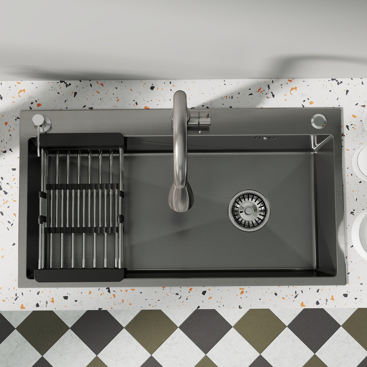 Oasskyo Stainless Steel Black Single Bowl Kitchen Sink