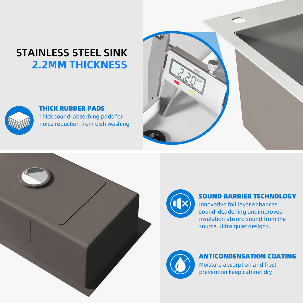 Oasskyo Single Bowl Kitchen Sink, Stainless Steel Black Drop In Sink with Complete Accessories