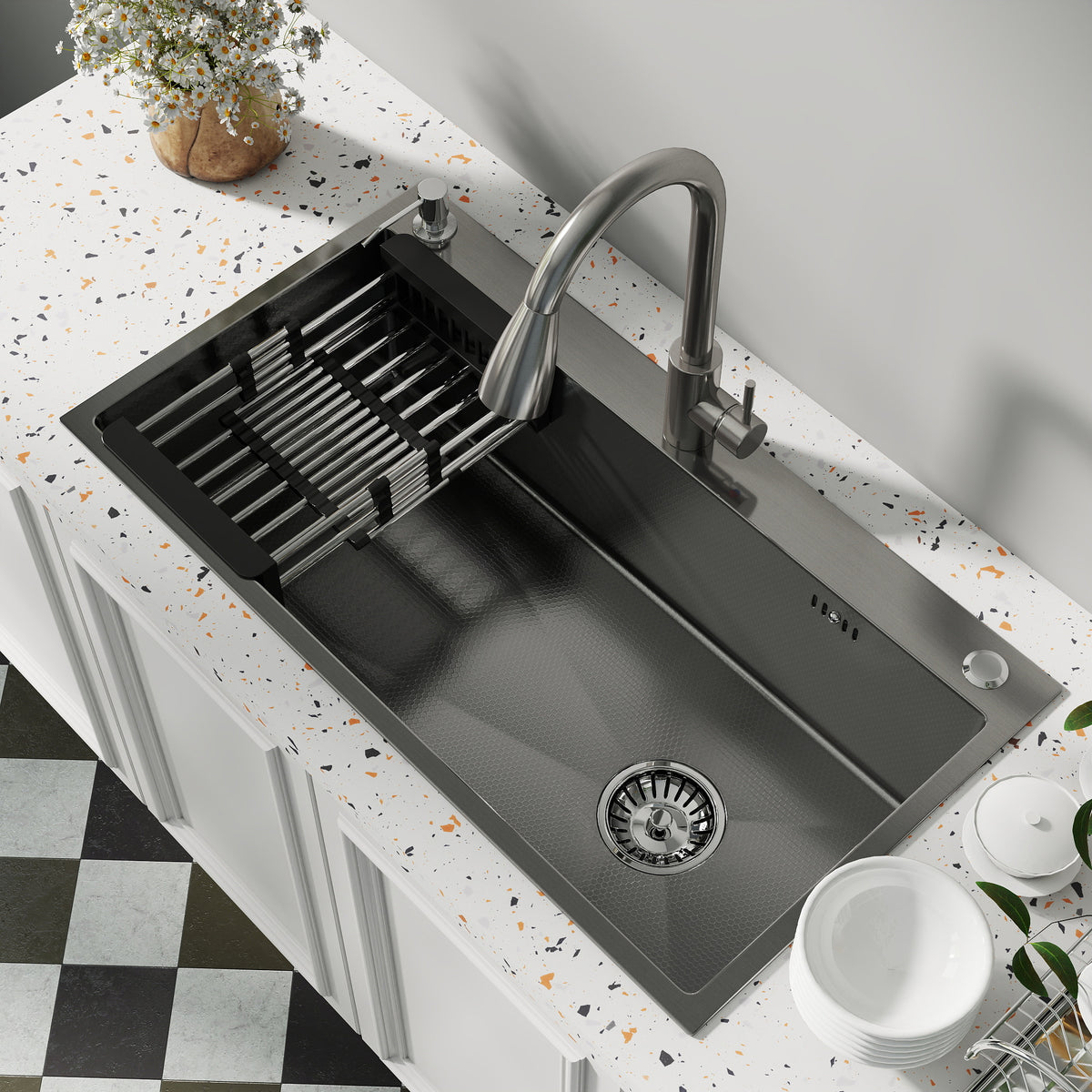 Oasskyo Stainless Steel Black Single Bowl Kitchen Sink