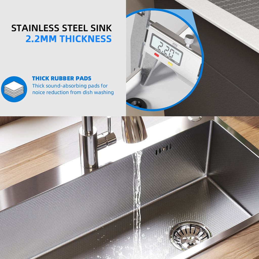 Oasskyo Single Bowl Kitchen Sink, Stainless Steel Black Drop In Sink with Complete Accessories